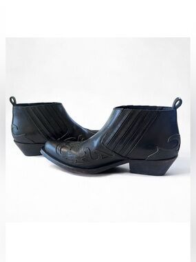 Golden Goose Leather Western Booties Black Ankle Boots Made in Italy Sz 39 US 9